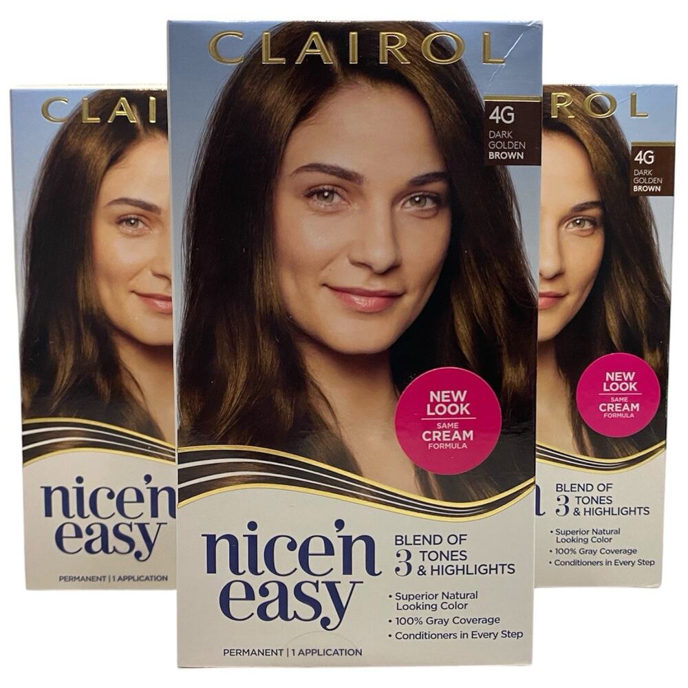 Clairol Nice'n Easy Permanent Hair Color 4G Dark Golden Brown, Pack of 3